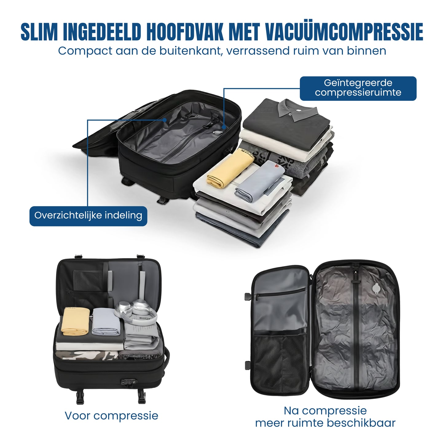Vacuum Rugzak met Automatisch Pompje – Maximale Ruimte in Handbagageformaat