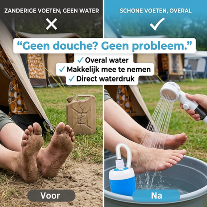 Overal douchen of afspoelen in 1 minuut, zonder vaste douche