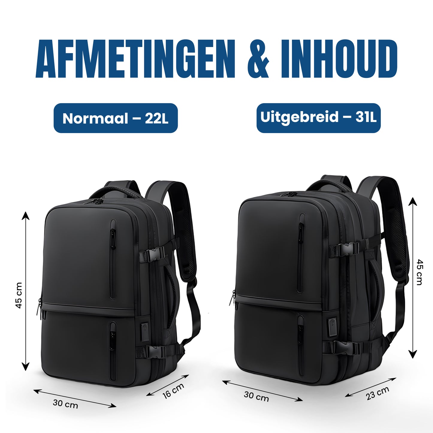 Vacuum Rugzak met Automatisch Pompje – Maximale Ruimte in Handbagageformaat