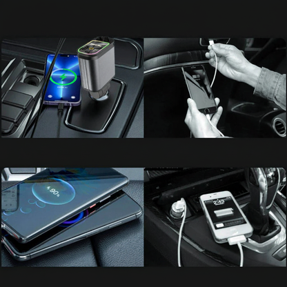 4-in-1 Auto Oplader met Ingebouwde Kabels & RGB Sterrenhemel | Nooit Meer Kabelchaos