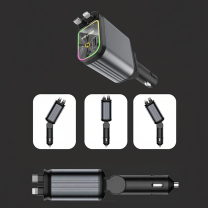 4-in-1 Auto Oplader met Ingebouwde Kabels & RGB Sterrenhemel | Nooit Meer Kabelchaos