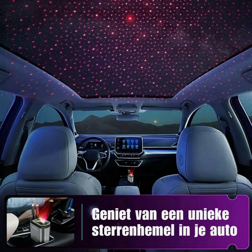4-in-1 Auto Oplader met Ingebouwde Kabels & RGB Sterrenhemel | Nooit Meer Kabelchaos