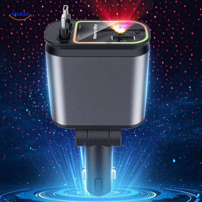 4-in-1 Auto Oplader met Ingebouwde Kabels & RGB Sterrenhemel | Nooit Meer Kabelchaos