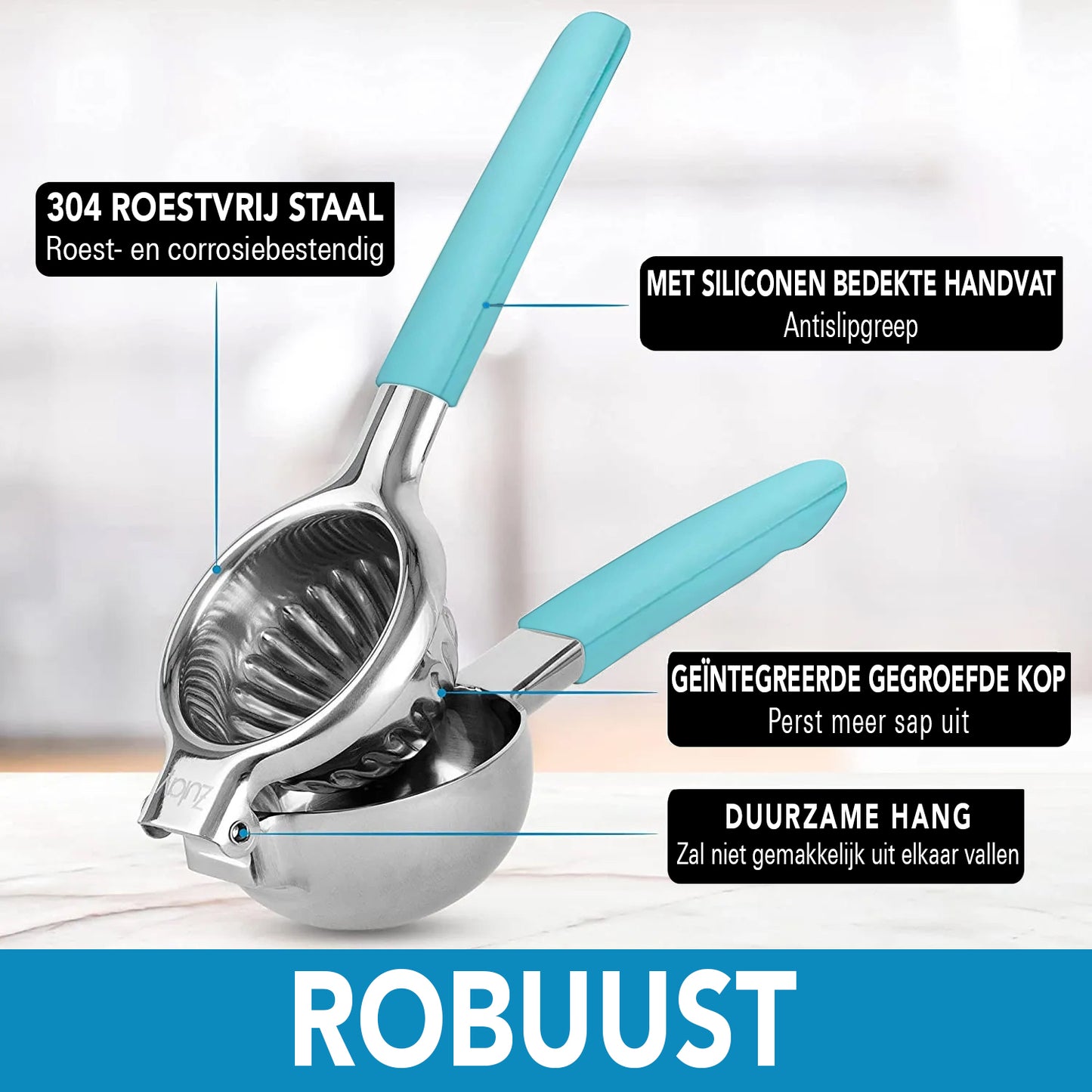 IntraSellers Zitruspresse – manuell – Edelstahl – Silikongriff