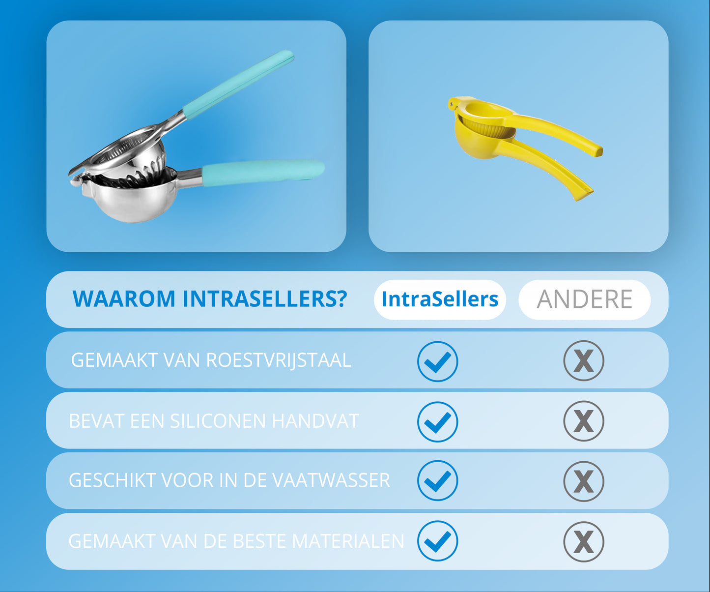 IntraSellers Zitruspresse – manuell – Edelstahl – Silikongriff