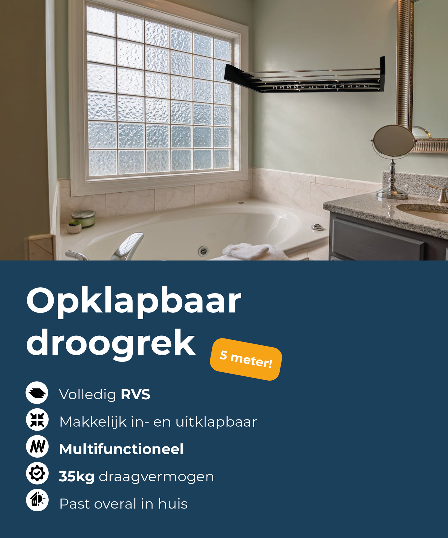 Zusammenklappbarer Wand-Trockenständer von IntraSellers – platzsparend – Edelstahl