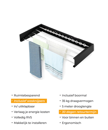 Zusammenklappbarer Wand-Trockenständer von IntraSellers – platzsparend – Edelstahl