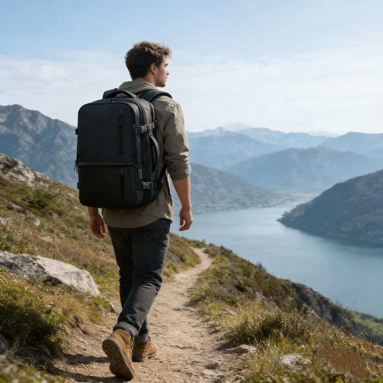 Vacuum Rugzak met Automatisch Pompje – Maximale Ruimte in Handbagageformaat