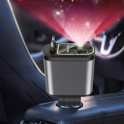 4-in-1 Auto Oplader met Ingebouwde Kabels & RGB Sterrenhemel | Nooit Meer Kabelchaos