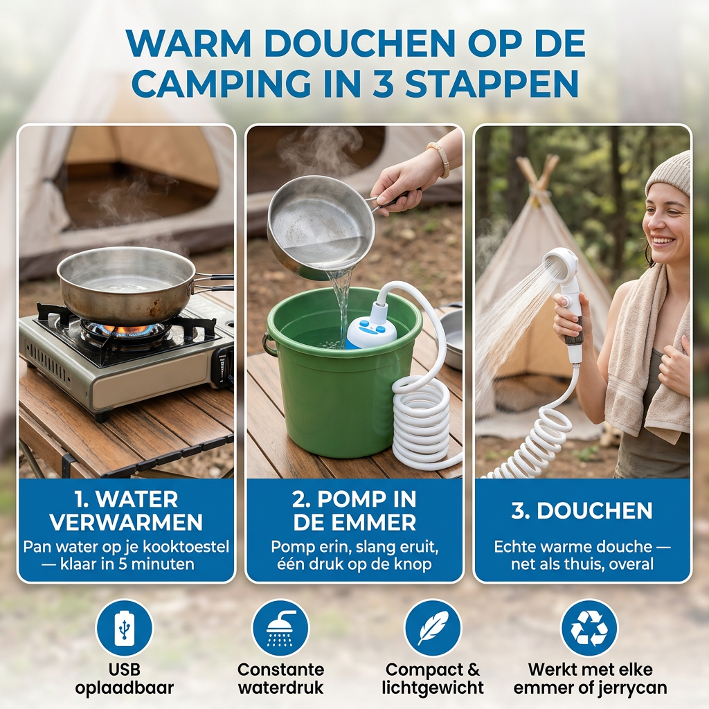 Overal douchen of afspoelen in 1 minuut, zonder vaste douche