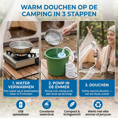 Overal douchen of afspoelen in 1 minuut, zonder vaste douche