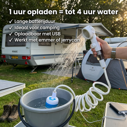Overal douchen of afspoelen in 1 minuut, zonder vaste douche