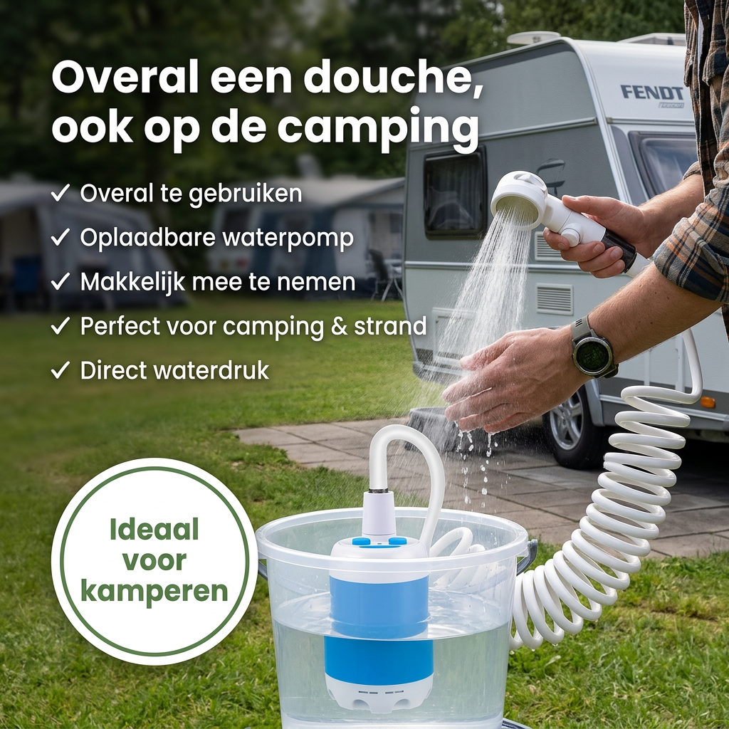 Overal douchen of afspoelen in 1 minuut, zonder vaste douche