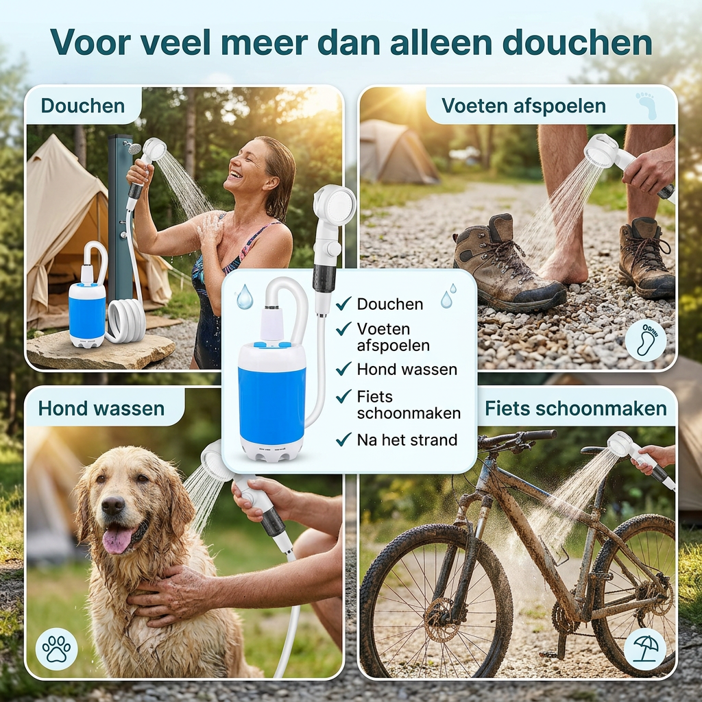 Overal douchen of afspoelen in 1 minuut, zonder vaste douche