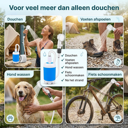 Overal douchen of afspoelen in 1 minuut, zonder vaste douche