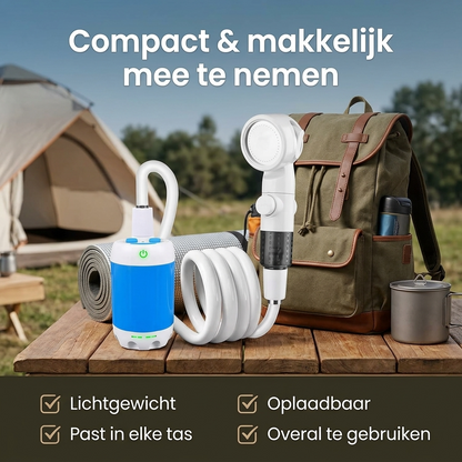Overal douchen of afspoelen in 1 minuut, zonder vaste douche
