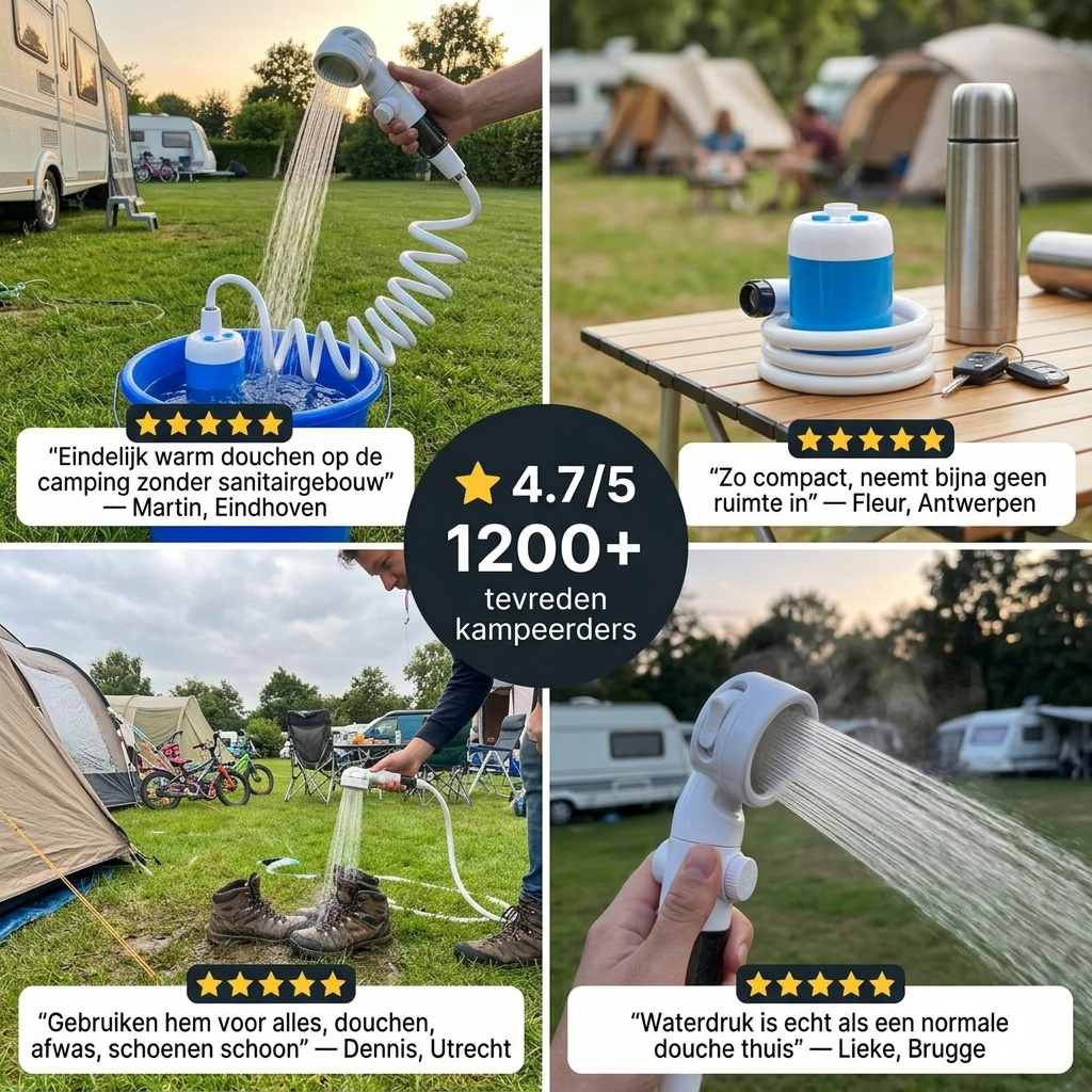 Overal douchen of afspoelen in 1 minuut, zonder vaste douche