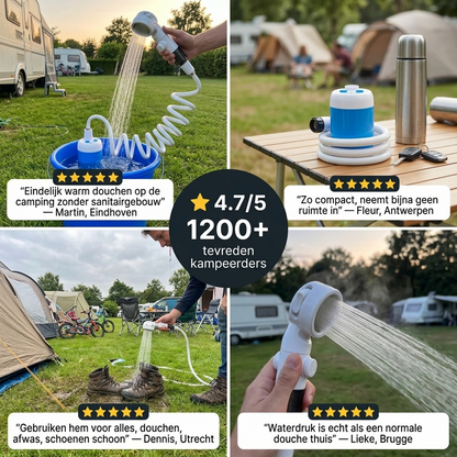 Overal douchen of afspoelen in 1 minuut, zonder vaste douche