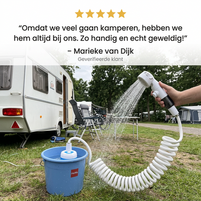 Overal douchen of afspoelen in 1 minuut, zonder vaste douche