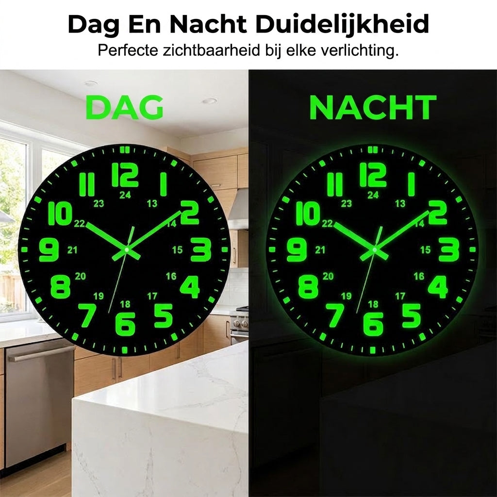 HushGlow™ | Stille wandklok die in het donker oplicht