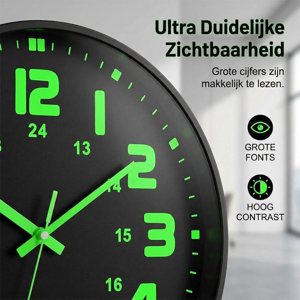 HushGlow™ | Stille wandklok die in het donker oplicht