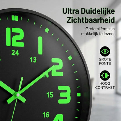 HushGlow™ | Stille wandklok die in het donker oplicht