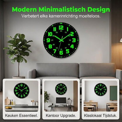 HushGlow™ | Stille wandklok die in het donker oplicht