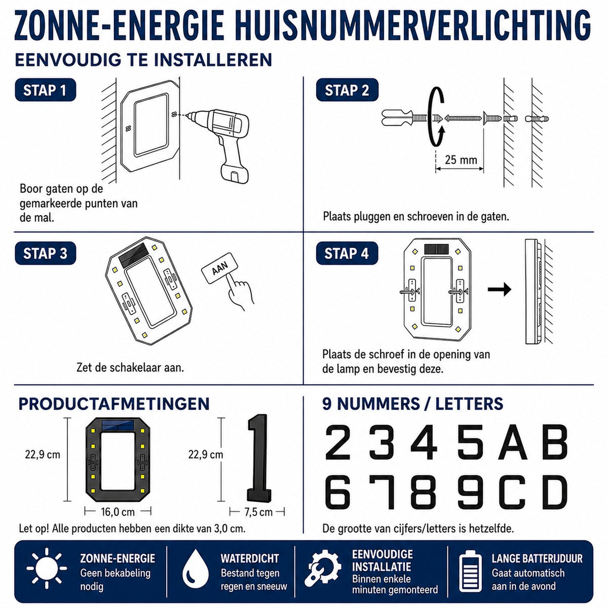 NumberGlow™ Verlicht Huisnummer op Zonne-energie | Je huis zichtbaar, elke avond opnieuw