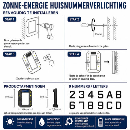 NumberGlow™ Verlicht Huisnummer op Zonne-energie | Je huis zichtbaar, elke avond opnieuw