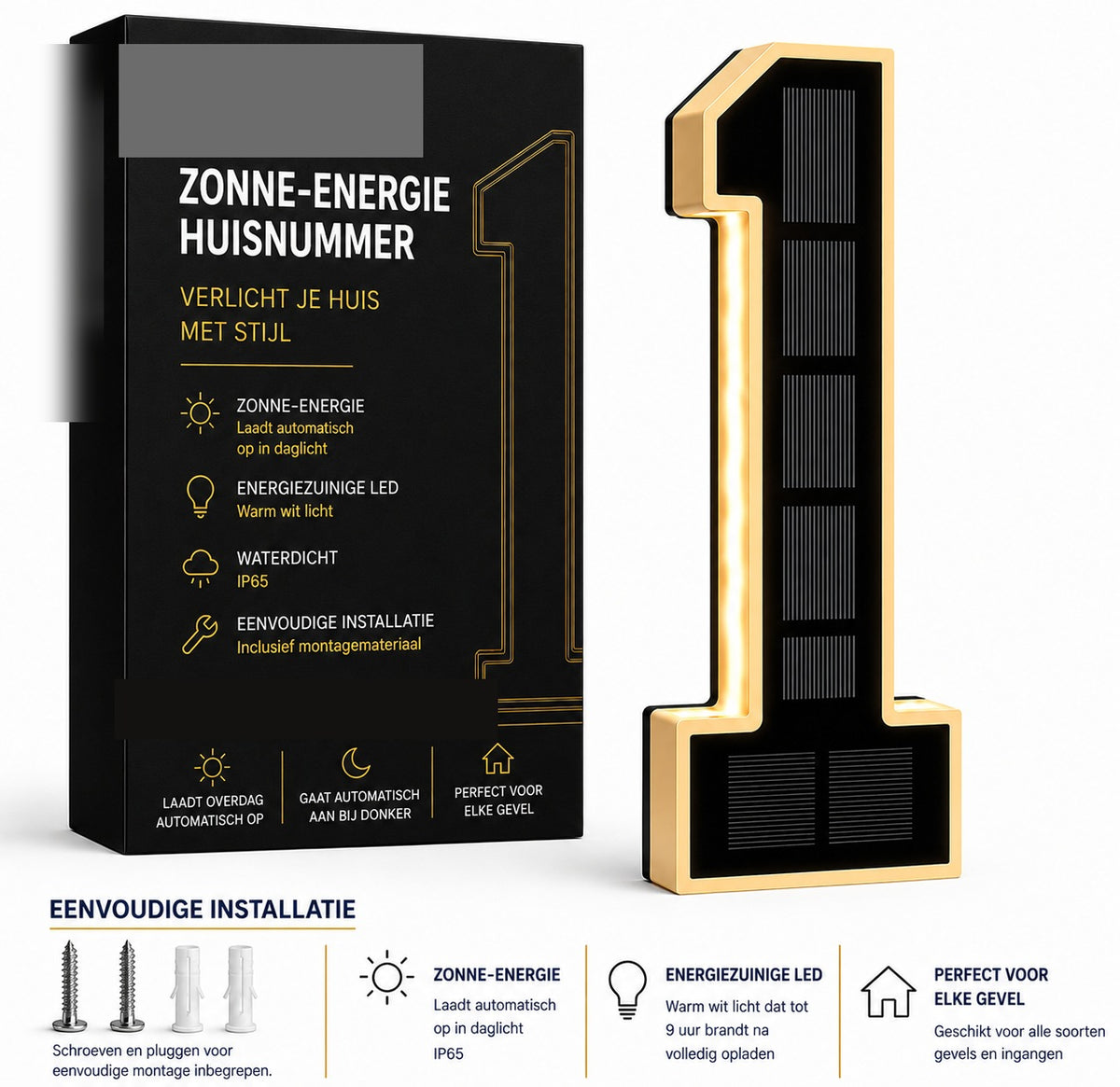 NumberGlow™ Verlicht Huisnummer op Zonne-energie | Je huis zichtbaar, elke avond opnieuw