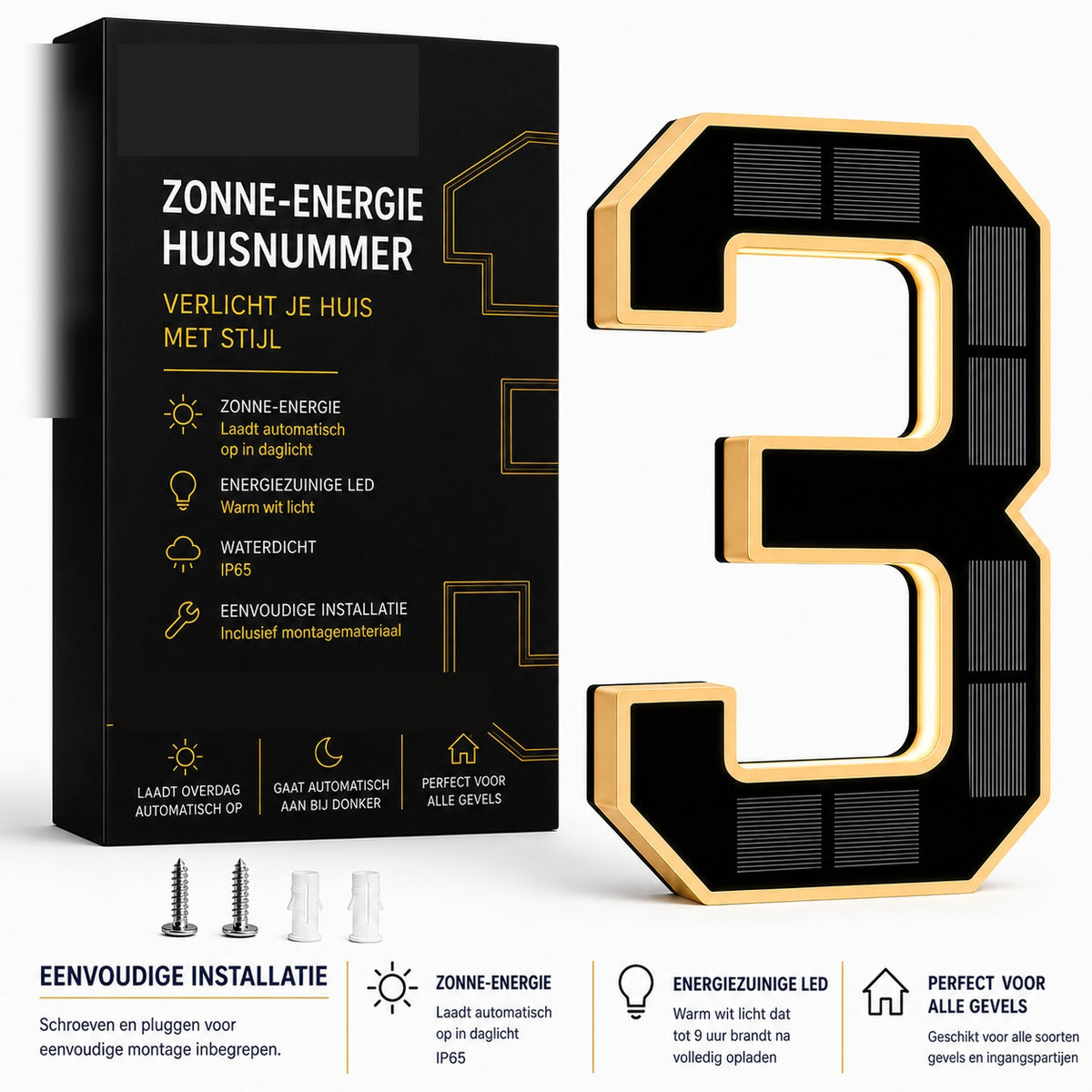 NumberGlow™ Verlicht Huisnummer op Zonne-energie | Je huis zichtbaar, elke avond opnieuw