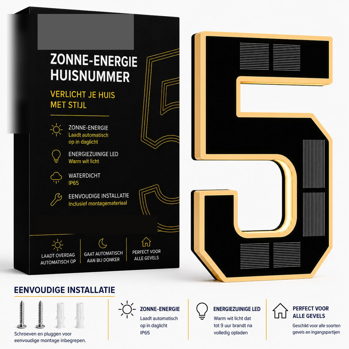 NumberGlow™ Verlicht Huisnummer op Zonne-energie | Je huis zichtbaar, elke avond opnieuw