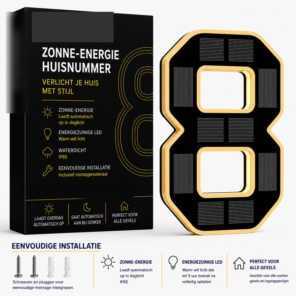 NumberGlow™ Verlicht Huisnummer op Zonne-energie | Je huis zichtbaar, elke avond opnieuw