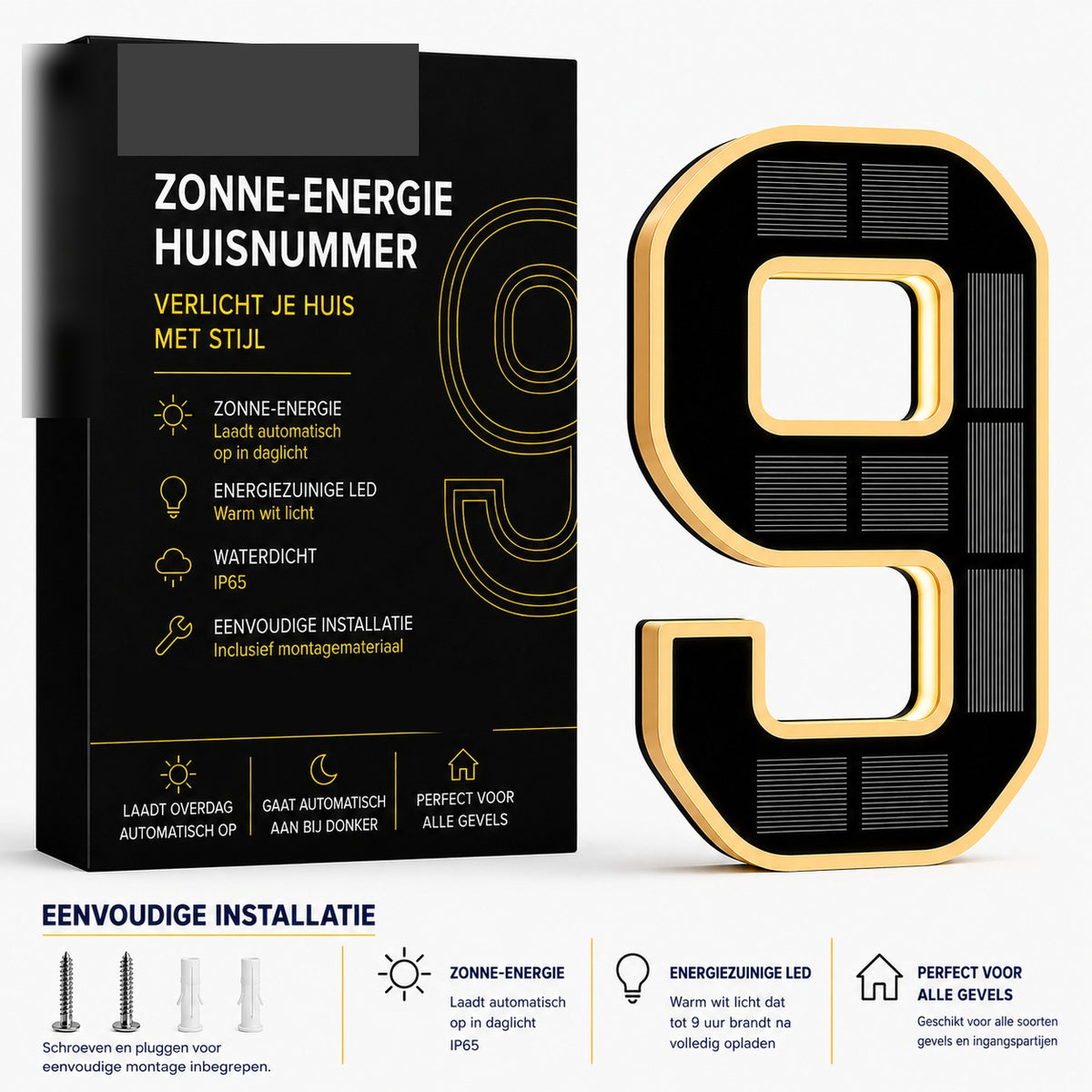 NumberGlow™ Verlicht Huisnummer op Zonne-energie | Je huis zichtbaar, elke avond opnieuw
