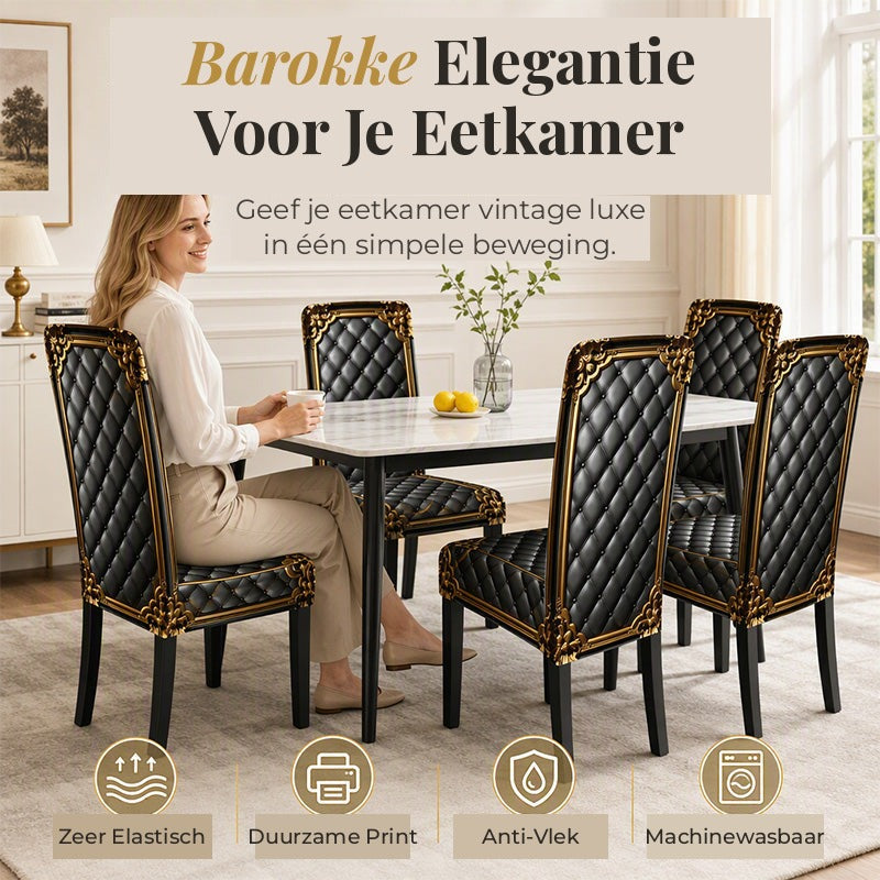ThroneFit™ Barok Stoelhoes | Geef Je Eetkamer Een Vorstelijke Make-over — Zonder Nieuwe Stoelen Te Kopen