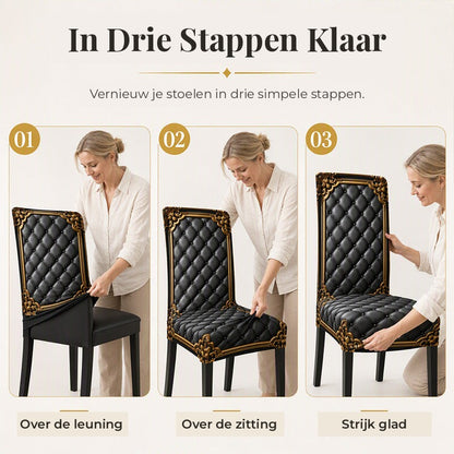 ThroneFit™ Barok Stoelhoes | Geef Je Eetkamer Een Vorstelijke Make-over — Zonder Nieuwe Stoelen Te Kopen
