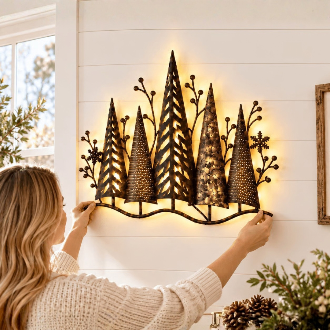WinterPine™ Verlicht Boomsilhouet | Warme wintersfeer aan je muur — zonder gedoe